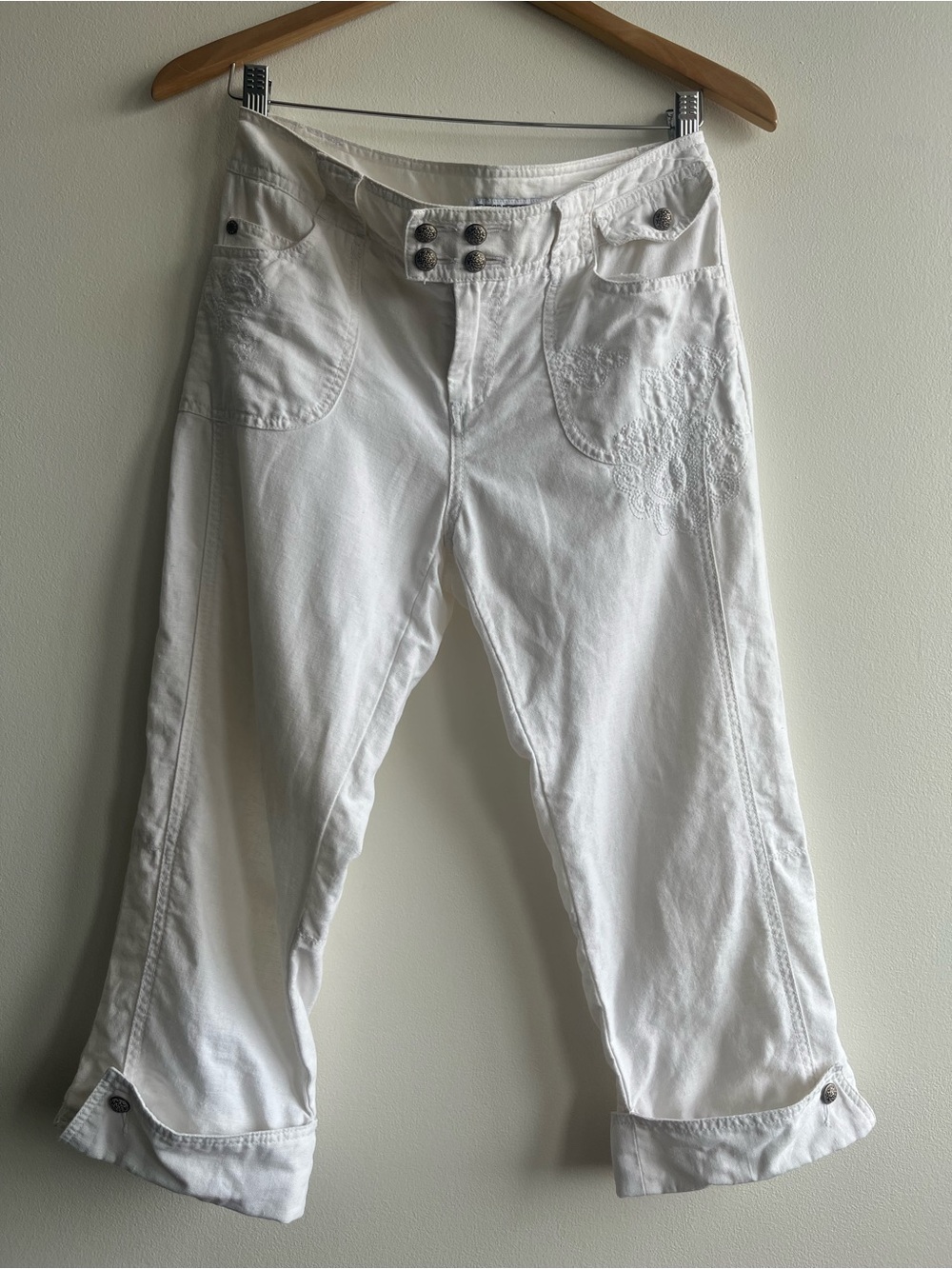 Vintage Y2K Point Zero Capri Pants White - 2000s Low Rise Edgy Grunge Clean Sz 2